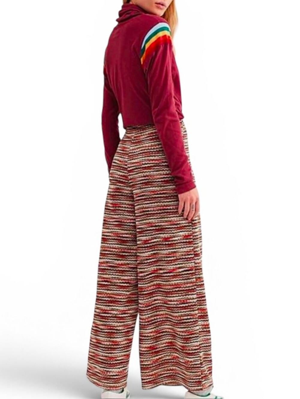 FREE PEOPLE Multi Color Knit Wide Leg Pull On Pants - Large - Picture 3 of 8